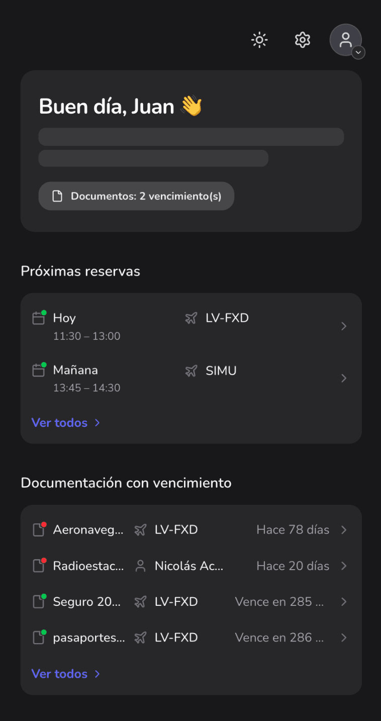 Captura de Pilotfy Hangar en el teléfono